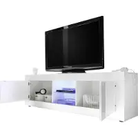 Meublorama Meuble TV 2 portes, collection ISORA, coloris blanc laqué brillant