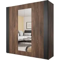 Meublorama Armoire 200 cm – 2 portes coulissantes avec miroirs – Chêne foncé et noir – Collection FOX