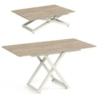 Dekori.Interiors Table basse ARIA avec plateau relevable et fonction extensible 120x75/160cm – Table basse réglable en hauteur – Table de salon style loft - Chêne Sonoma/cachemire