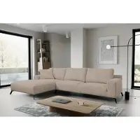 VENASI Canapé-lit Aspen, tissu Cord, couleur beige, avec coffre de rangement pour literie, ottoman (repose-pieds) à gauche