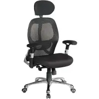 CasaDolce Casa Dolce chaise de bureau INDIA, 65x61x115-125 cm, tissu et filet, réglable en hauteur, noir, avec accoudoirs, mécanisme Synchro
