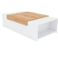 CasaDolce Casa Dolce GORIZIA 1 Table basse, meuble de salon, 110x60x31 cm, blanc + chêne, deux étagères