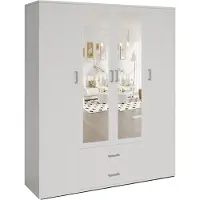 Meublorama Armoire 4 portes avec 2 miroirs TOM – Dimensions H185 x L160 x P52 cm – Coloris blanc – Style design