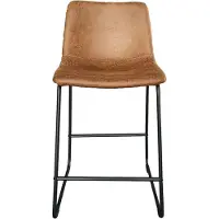 Meublorama Chaise de comptoir MANCO –Polyuréthanecognac – Pieds en métal – Hauteur 93 cm – Style vintage
