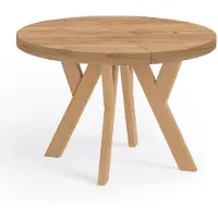 Dekori.Interiors Table ronde à rallonges pour la salle à manger, PERO, style loft, scandinave, diamètre : 90 / 140 cm, Couleur : Chêne Craft Golden
