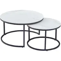 CasaDolce Lot de 2 tables basses TANINA, blanc, 80x41 et 60x37 cm, plateaux ronds, pierre frittée, motif marbre