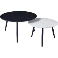 CasaDolce Ensemble de tables basses GEMINIA, 80x45 & 60x40 cm, blanc & noir motif marbre avec veines d'or, plateaux de table en céramique