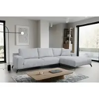 VENASI Canapé-lit Aspen, tissu Cord, gris clair, avec coffre de rangement pour literie, ottoman à droite