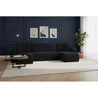 VENASI Canapé d'angle Luna U, avec fonction convertible, revêtement en tissu noir