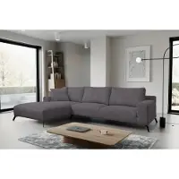 VENASI Canapé-lit Aspen, modèle Ecksofa, avec fonction couchage, coffre de rangement intégré, revêtement en tissu cordé, couleur gris foncé, modèle d'angle, avec ottoman (repose-pieds) à gauche