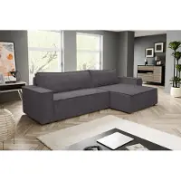 VENASI HUGO XL Canapé d'angle avec fonction sommeil et coffre de lit Canapé-lit en velours côtelé Canapé d'angle gris foncé