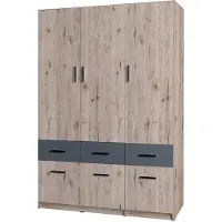 Meublorama Armoire 3 portes 6 tiroirs FLEX – Chêne wellington et gris graphite – Style contemporain