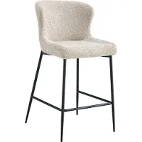 Meublorama Chaise de comptoir LISE – Tissu bouclé beige – Pieds en métal noir - Style design/industriel