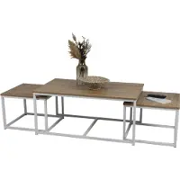 Meublorama Ensemble 3 tables d'appoint gigognes carrées PUEBLO – Style industriel – Chêne foncé et blanc
