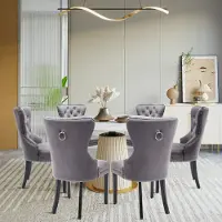 Puluomis Chaise de salle à manger 6 paires de velours Chaise de cuisine Chaise rembourrée Fauteuil de salle à manger avec pieds en bois et tête de clou, élégant et noble, Gris
