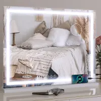 Puluomis miroir de maquillage miroir cosmétique 70x55 cm Hollywood miroir, à intensité variable avec éclairage LED 3 couleurs, 2 en 1 miroir de table miroir mural carré