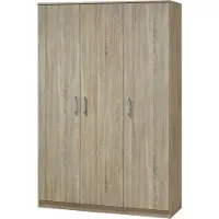 Meublorama Armoire BERGAMA 3 portes, chêne Sonoma, poignées grises, style contemporain et pratique