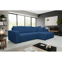 VENASI Canapé d'angle Luna XL avec fonction convertible, tissu velours bleu
