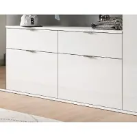 Meublorama Meuble de rangement BODITE – 4 tiroirs – Blanc laqué – Élégance et rangement optimal