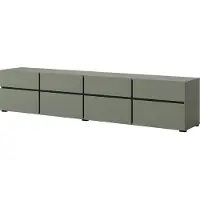 Meublorama Meuble TV XL coloris vert sauge et noir 225cm collection HAVANA. Meuble design avec 4 portes et 4 tiroirs.