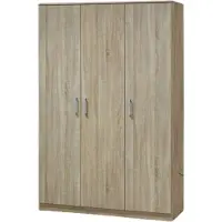 Meublorama Armoire BARTIN 3 portes – Chêne clair et gris – Penderie + étagères