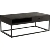 Meublorama Table basse MADEIRO – Rectangulaire 110x60 cm – Noir mat – Contemporain métal et bois
