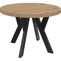 Dekori.Interiors Table ronde à rallonges pour la salle à manger, PERO, style loft, scandinave, diamètre : 100 / 200 cm, Couleur : Chêne Artisan / Noir