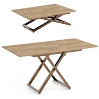 Dekori.Interiors Table basse ARIA avec plateau relevable et fonction coulissante 120x75/160cm – Table basse réglable en hauteur – Table de salon style loft - Chêne Craft/Marron