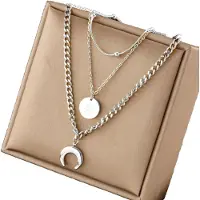 Camerazar Collier de lune en acier chirurgical argenté avec triple chaîne