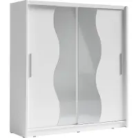 Meublorama Armoire 2 portes coulissantes avec miroir 205 cm - blanc - Collection BAHIA