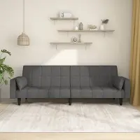 Prolenta Canapé convertible 2 places avec 2 coussins, tissu gris foncé