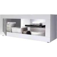 Meublorama Meuble TV 1 porte, collection ISORA, coloris blanc laqué brillant et gris effet béton