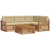 vidaXL Ensemble de canapés d'extérieur avec coussins 5 pièces Nature et Beige
