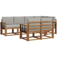 vidaXL Ensemble de canapés d'extérieur avec coussins 7 pièces Naturel et Gris clair