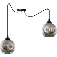 Light11 HOME Suspension RIFFLE « Araignée » noire, 2 ampoules, boule en verre grise, E27