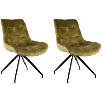 CasaDolce LENNYNA D Chaise de salle à manger, lot de 2, vert, rembourré, pieds métalliques noirs, Meubles de salle à manger