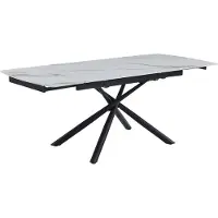 CasaDolce Table de salle à manger extensible GAVILA, 140-200x90x76 cm, blanc + or, plateau de table avec motif en marbre, pieds en métal