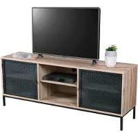 Meublorama Meuble TV en bois avec grillage en métal noir – 2 niches, dimensions 150x40xH60 cm – Collection METALIX