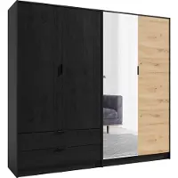 Meublorama Armoire 4 Portes ISAC - Design Moderne avec Miroir et 2 Tiroirs