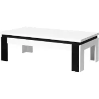 Meublorama Table basse LINA blanche et noire brillante – 125 x 42 x 65 cm