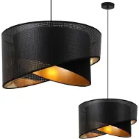 Light11 HOME Asti Slant Lampe À Suspendre Noire 1 Abat-Jour Plat Noir-Or