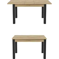 Meublorama Table extensible 8 personnes pour salle à manger Collection DARWIN. Plateau chêne clair. Pieds noirs