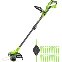 Greenworks Coupe-bordures sans fil 24V Largeur de coupe 30 cm, tête moteur pivotante & inclinable à 90°, bobine de fil & 20 lames en plastique incluses, sans batterie ni chargeur,
