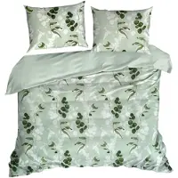 Eurofirany | Linge de lit - Literie - 160 x 200 cm - 100 % coton - vert - Ensemble de housse de couette - Motif à feuilles