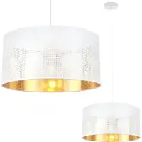 Light11 HOME Asti Lampe À Suspendre Blanche 1 Abat-Jour Plat Or Blanc 40Cm