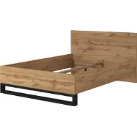 Meublorama Lit adulte 140x200 style industriel - Collection MILOS. Coloris chêne brut et noir.