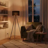 Braytron Lampadaire à 3 pieds 155cm E27 Moderne avec abat-jour Salon Lampadaire Plafonnier Noir