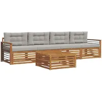 vidaXL Ensemble de canapés d'extérieur avec coussins 5 pièces Naturel et gris clair