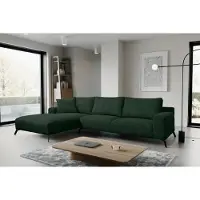 VENASI Canapé-lit Aspen, modèle Ecksofa, avec coffre de rangement pour literie, revêtement en tissu Cord, couleur verte, avec ottoman (repose-pieds) à gauche