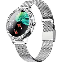 Ele eleoption Montre intelligente pour femmes Traceur de fitness avec moniteur de fréquence cardiaque/sommeil, écran HD pleine couleur pour femmes Silver